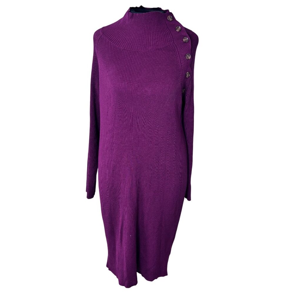 Isabel Maternity By Ingrid & Isabel Purple Button Shoulder Ribbed Knit Dress M